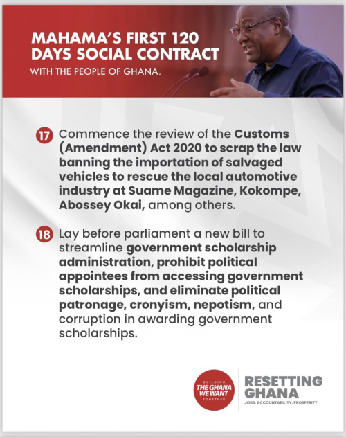 Mahama's first 120 days social contract with the people of Ghana