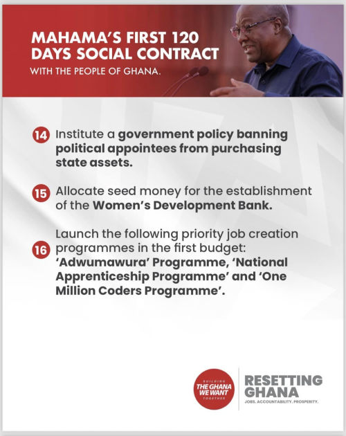 Mahama's first 120 days social contract with the people of Ghana